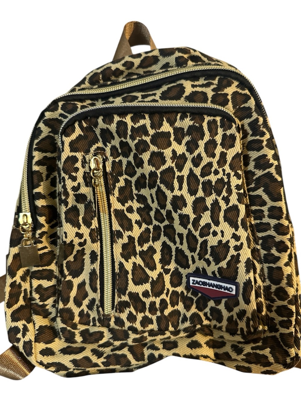 Zaoshanghao Leopard Print Women's Backpack - 3 gold zipper pockets like. New